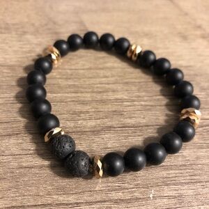Black onyx and lava bead bracelet